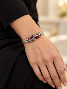 Elegant Bracelet with Ruby-Red Crystal Accents